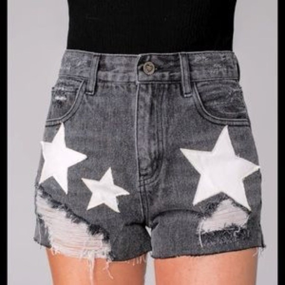 BuddyLove Black‎ Star Denim Shorts Distressed High Waisted Cut Offs Size 24 NEW